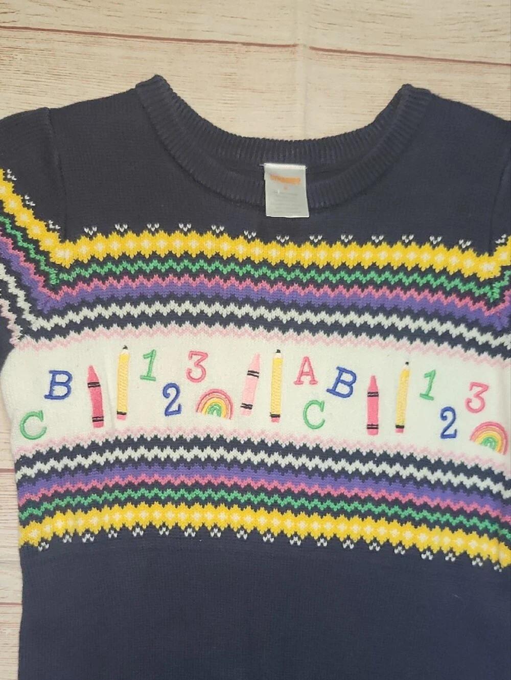 Gymboree Navy Knit Dress with Rainbow & Baxk To School Motif